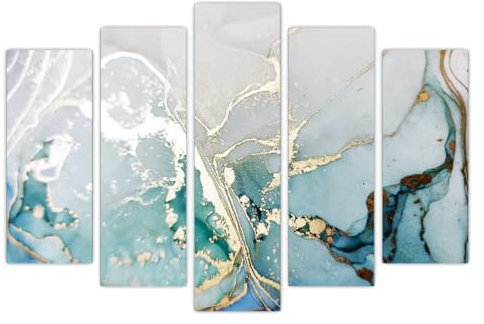 AREDE 5er Set Wandkunst Gemälde Bild Poster  Abstrakt in Blau und Gold | 120 x 80 cm | Wandbilder Wanddekoration Home Office Wohnzimmer Schlafzimmer Dekoration | Fertig zum Aufhängen