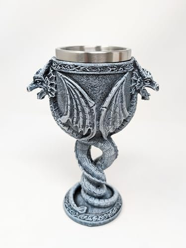 Double Dragon Drinking Goblet - 20cm High | Intricately Detailed Fantasy Chalice | Perfect for Medieval Decor, Collectors, and Gifts