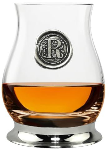 English Pewter Company Glencairn Personalised Whisky Mixer Glass with Monogram Initial - Unique Gifts for Men - with Your Choice of Initial 350ml [WGP118] (R)
