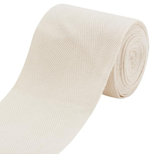 BENECREAT 5mx80mm Baumwoll-Twillband, Weißes Schrägband Mit Fischgrätenmuster, Weicher Teppichrandstreifen Zum Nähen, DIY-Basteln, Baumwollteppich, Heimdekoration