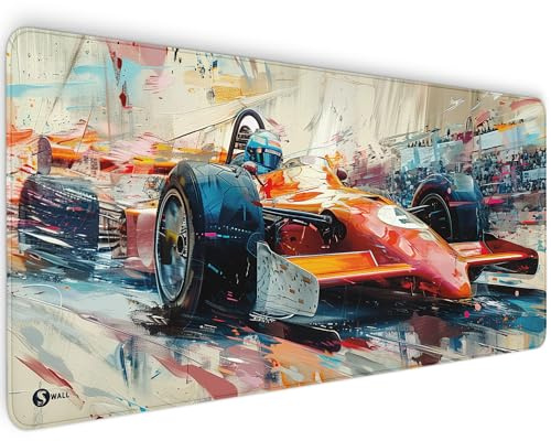 Gaming Mauspad XXL Formel 1 F1 90x40 cm 4 mm dick rutschfest Deskmat PC | Mousepad Tastaturunterlage extrem gleitfähige Oberfläche sauberen Rändern scharfem Druck und 4 mm Komfort