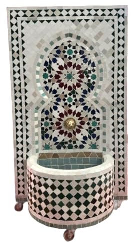 Marrakesch Gartenbrunnen Zimmerbrunnen aus original marokkanische Mosaik 107 cm Gross | Brunnen als Gartendeko Terassendeko & Balkon Deko | Springbrunnen Inkl. Pumpe für entspannenden Wasserfall
