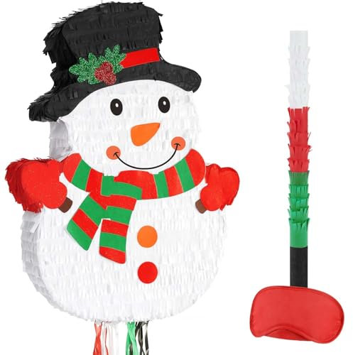 WERNNSAI Weihnachtspiñata – Zugschnur, Weihnachtspiñata mit Augenbinde, Fledermaus, niedlicher Weihnachtsschneemann, Piñata für Weihnachtsfeier, Spiele, rote Weihnachts-Party-Dekorationen,