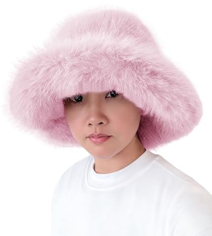 Lina & Lily Damen Winter Fischerhut aus Kunstpelz mit breiter Krempe (Hellrosa)