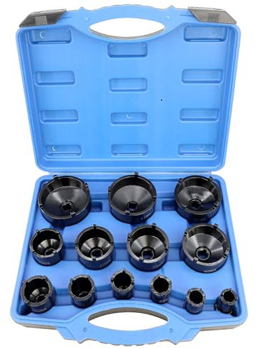 13-teiliges Spindelmuttern-Steckschlüssel-Set, Kugelgelenke, Achsen-Kontermuttern zum Entfernen und Installieren, Naben-Feststell-Steckschlüssel für KM-Nutmuttern, 4 Zähne außen mit 1/2 Zoll, 22 mm,