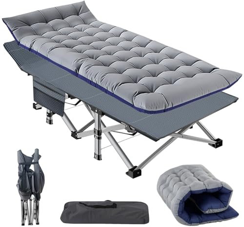 ZIKEBTUY Campingbett Klappbar Feldbett 190×71×36cm Tragfähigkeit 200 Kg 1200D Oxford-Gewebe Gästebett mit Matratze und Seitentasche Klappbett für Outdoor Indoor Garten Camping