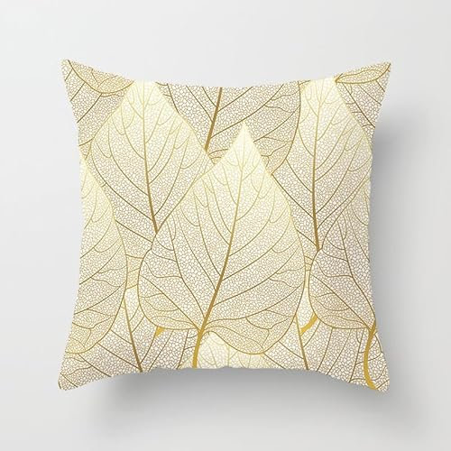 Kissenbezug 40x40 Goldene Blätter Kissenbezüge Leinen Deko Kissen für Sofa Schlafzimmer Gartenbett Outdoor Kissen Waschbar Kissenhüllen Atmungsaktiv Kissenbezug
