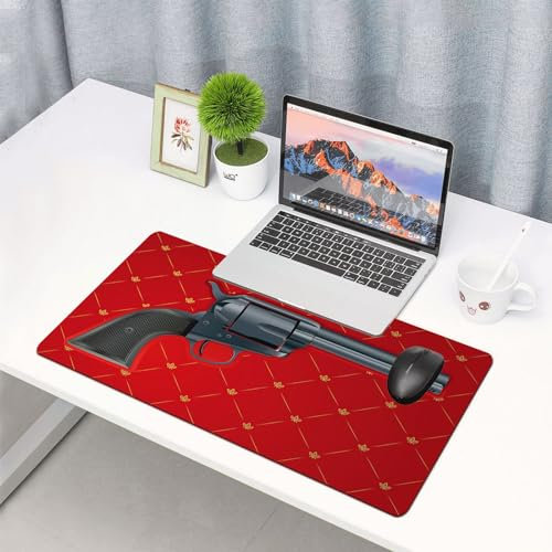 EYLOZS Großes Gaming-Mauspad mit genähten Kanten,mit rutschfeste Unterseite,Revolverpistole Airsoft Gun,cooles Schreibtischpad für Tastatur und Maus,40x90 cm