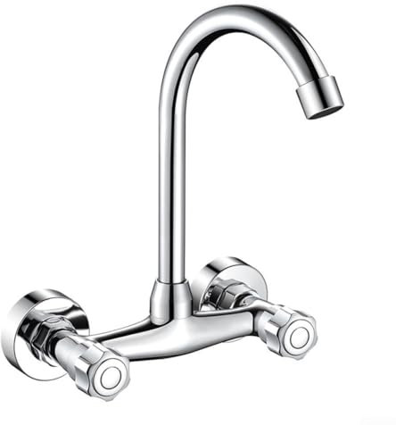 YUANGANG Grifo de Cocina Grifo de Latón Para Fregadero de Cocina, Grifo Giratorio de Doble Agujero Grifo de Lavabo Montado en la Pared