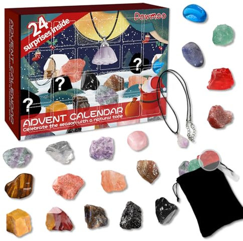 SilverChry Adventskalender Edelsteine Kristalle, Edelstein-Adventskalender 2024, Kristall Adventskalender, 24 Tage Mineralien Weihnachts-Countdown-Kalender, Adventskalender für Jungen und Mädchen