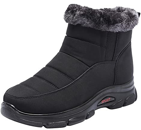 Generico Stivali al Ginocchio Stivaletti Gomma 33 Stivali Plus Stivali da Donna con Cerniera in Velluto a Fondo Piatto, con Fondo Piatto, Color Neve, da Donna Stivali Pioggia 36 Donna (Black, 37)
