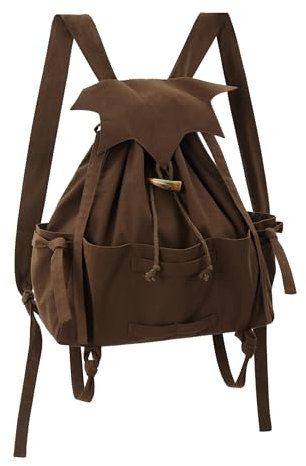 FURPHI Mittelalterlicher Rucksack mit Kordelzug, Vintage, Renaissance, Segeltuch, Ren Faire LARP, Cosplay-Zubehör, Braun, Standard, Mittelalter
