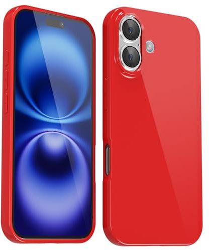 Svanove for iPhone 16 Case Silicone, Glossy Soft Rubber Gel Jelly Cute Protective Plastic Simple Plain Phone Case Cover for Women Girl, Slim Thin Flexible Shockproof TPU, Red