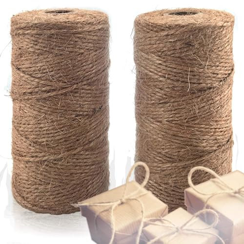 Natural Jute Rope 100m (2-Pack) – 3-Ply Thick Twine for Cat Scratching Posts, Gardening & DIY Crafts | Durable & Eco-Friendly | Gift Wrapping & Home Decor (Brown)