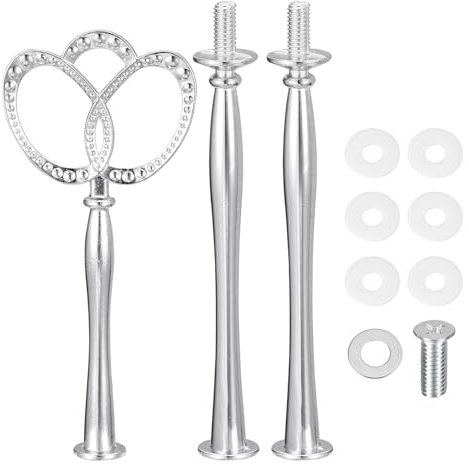 sourcing map 1 Set 3-Tier Cupcake Stand Hardware Handles, Zinc alloy Cake Plate Stand Handle Fittings with Screws for DIY Making Fruit Plate Cake Stand, Crown Silver Tone