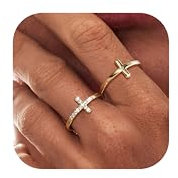 Dochais Ring Gold Damen, Stapelbare Ringe Wasserfest, 14K Goldene Vergoldete Zirkonia Diamant Kreuz Ring Frauen, Knöchelringe Daumenring Fingerring Statement Ring Set Schmuck Geschenke, Größe 49-62