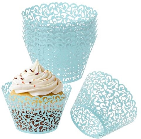 PATIKIL Cupcake Wrappers Paper, 50 Pack Baking Cups Standard Vine Decoration for Anniversary Birthday Weddings and Parties, Light Blue