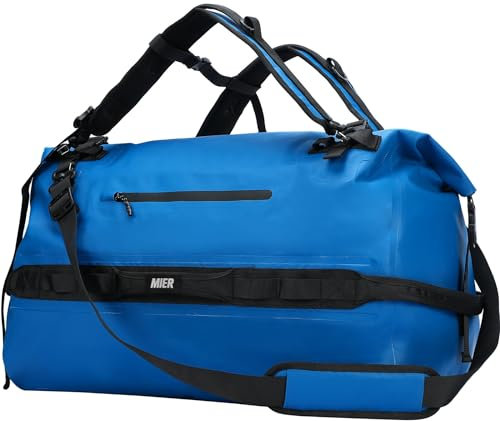 MIER Große wasserdichte Reisetasche Rolltop Dry Rucksack Seesack für Kajakfahren, Rafting, Bootfahren, Schwimmen, Camping, Reisen, Fitnessstudio, Strand, 60 l, blau, (60L) UK, Sportlich
