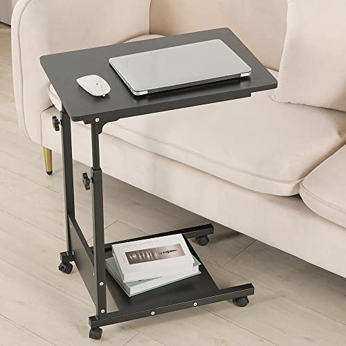 OHMG Table Roulante pour Lit Canapé avec Bandes Antidérapantes,Bureau Mobile Réglable en Hauteur,Bureau Informatique 4 Roulante Verrouillable,Table Roulante pour Chambre