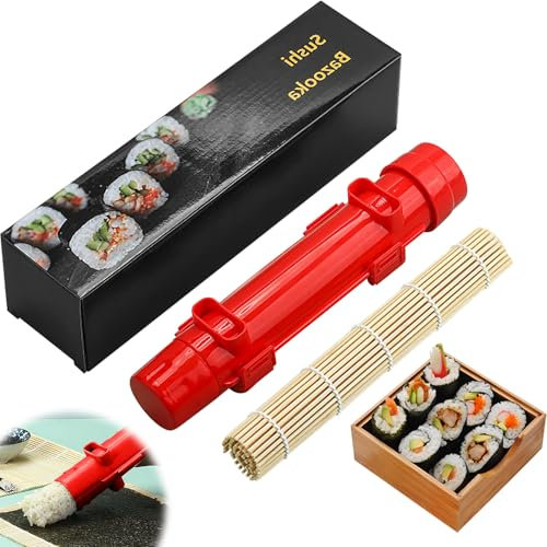 Sushi-Roller, Sushi-Bazooka, Sushi-Maker, Sushi-Roller, Bazooka mit Bambusmatte für Anfänger (rot)