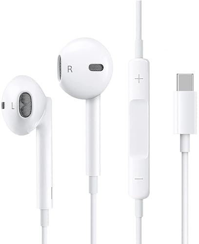 USB C Headphones,Type C Earphones Wired Hi-Fi Stereo Noise Earbuds In Ear USB C, reduction with Mic&Volume Control for iPhone 15/15 Pro/16/16 Pro Max, iPad Pro 2022,Galaxy S23/S22/S21/Ultra Note 10/20