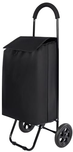 Carro de Compra Plegable 2 Ruedas. Carrito de la Compra Ligero con Bolsa Impermeable. Carga hasta 25kg. Capacidad 35 litros. Multiusos Estructura de Acero. Negro