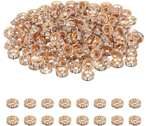 PATIKIL 6mm Rondelle Spacer Bead, 200 Pcs Crystal Rhinestone Loose Bead Spacers for Jewelry Making, DIY Bracelets, Necklace, Rose Gold/White