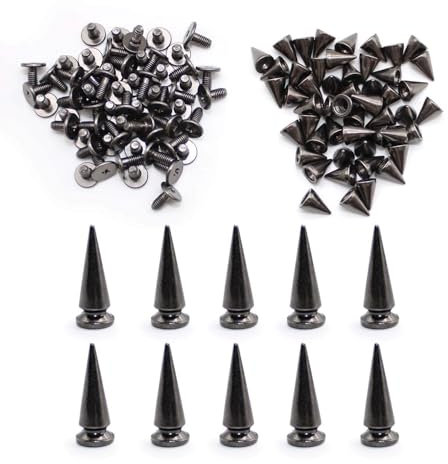 DIYCUT 50 e 10 Pezzi Borchie per Pelle, 9,5 mm e 24 mm, Fai da Te Punte a Cono Rivetto, Borchie in Metallo con Viti, Adatti per Lavori Artigianali in Pelle, Riparazione di Jeans, Borse e Accessori