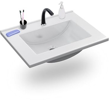 duehome | Lavabo de Resina Color Blanco, Pila Lavamanos Rectangular, Modelo Nilo, Medidas: 61,5 cm (Ancho) x 13 cm (Alto) x 46 cm (Fondo)