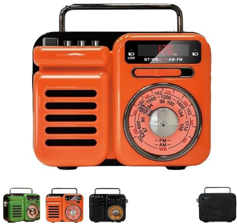 Retrowave 7-in-1 Radio, Portable Am Fm Radio with Bluetooth/Tf/U Disk/Aux Playback, Sleep Timer, Flashlight, Sos Alarm, Suitable for Indoor Decoration Camping (Orange)