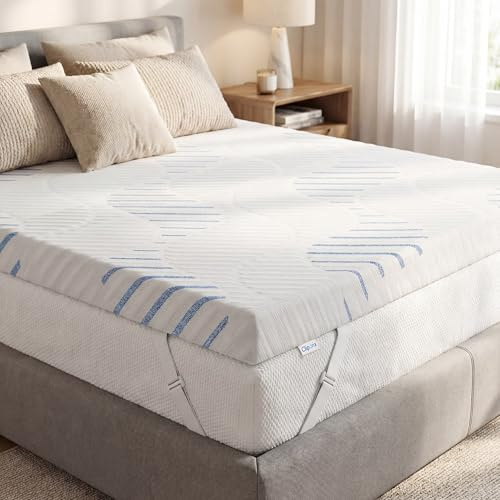 Cliporix Gel Memory Foam Mattress Topper Double, Cooling & Orthopedic | 7cm Extra Thick,7-zone Support,Breathable,Anti-slip,Back Pressure Relief，Removable Washable Cover, Elasticated Corner Straps