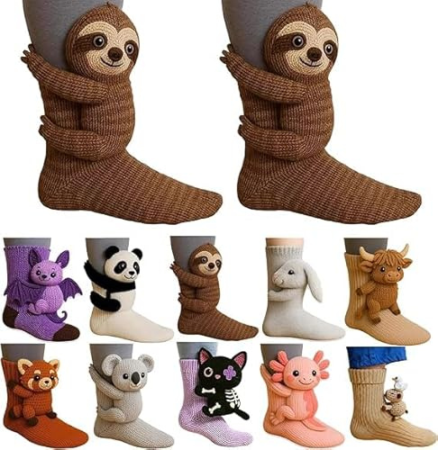 3D Knit Animal Socks for Adults 2025 New Novelty Floor Sock for Christmas Winter Warm Hand Crochet Knitted Sock Cute Novelty Breathable Cozy Socks Breathable Antisweat Design