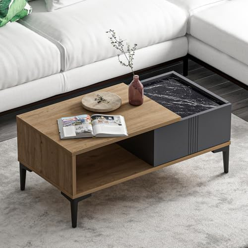 Homidea Modena Couchtisch/Kaffeetisch 90 cm mit Ablagefach – Moderner Wohnzimmertisch im skandinavischen Design mit Stauraum, rechteckiger Sofatisch für Wohnzimmer (Hell Eiche - AnthrazitCouchtisch)