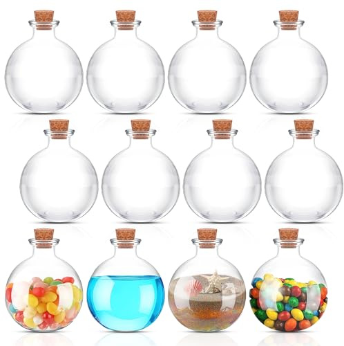 12 Stück Runde Glasflasche mit Kork, 250 ml Sandkunst Kugelförmig Fläschche