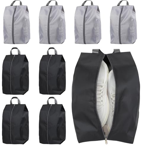 8 Stück Schuhbeutel Reise, Wasserdicht Schuhtasche Reise Taschen für Koffer Schuhsack mit Reißverschluss, Schuhtaschen Aufbewahrung Organizer für Zuhause Reisen Urlaub Gadgets(Schwarz, Grau)