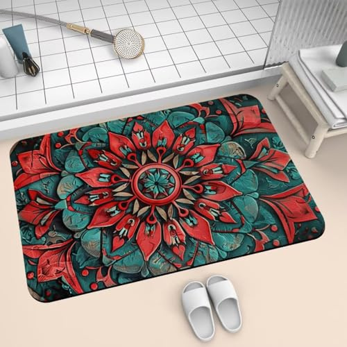 Badezimmerteppich Badteppich 50x80cm Badematte Badvorleger Rutschfester Waschbar Badezimmer Teppiche, Badematten Super Absorbierender Bath Mat, Dünn Teppich klein Schnelltrocknend Mandala 2-1328