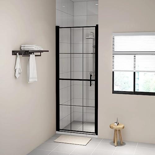 Generico Porta per Doccia in Vetro Temperato 91x195 cm Nera,Nero,24.12kg,148888