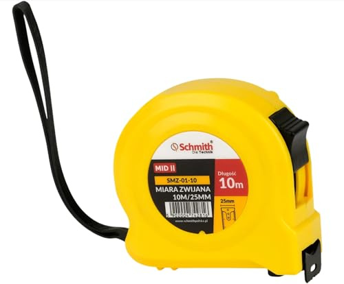 Schmith - Metre Ruban - 10m 25mm Jaunes - Outillage - Gadget Utile pour Mesurer Facilement et Precisement - Résistant - pour Travaux Professionnels et Usage Quotidien