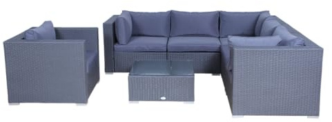 LinJa Poly Rattan Gartenmöbel Memphis anthrazit Tisch Garten Möbel Set Lounge Gartenlounge Sitzgruppe Garnitur