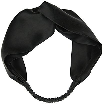 LSHARON 100 % Maulbeerseide, elastisches Haarband für Damen, Haarschmuck, Turban-Stirnbänder, verdreht, Schwarz , 1 count (Pack of 1)