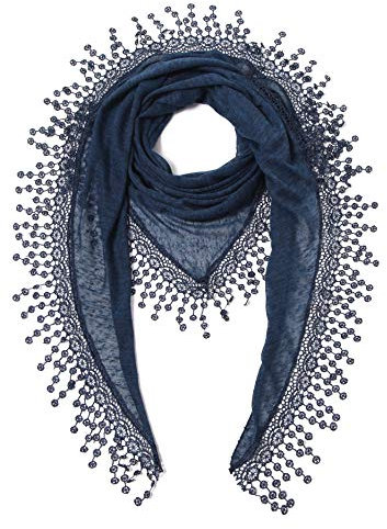 Cindy & Wendy Leichter Dreieckstuch mit floralem Muster aus Spitze und Fransen für Damen, marineblau, Einheitsgröße