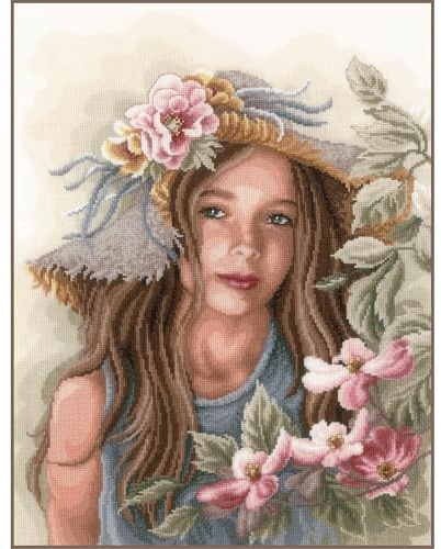 Lanarte Counted Cross Stitch Kit: Little Girl with Hat (Evenweave), Cotton, NA, 36 x 46cm