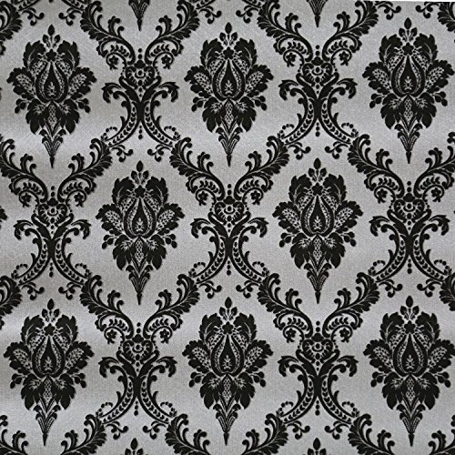 Blooming Wall Black Damasks Peel&Stick Wallpaper Self-Adhesive Wall Mural Wall Decor Contact Paper, 48 Square Ft/Roll (Black)