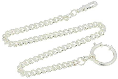 PUREgrey Taschenuhrkette echt 925 Silber u. a. für Taschenuhren, 30 cm lang Flachpanzer 5 mm mit Federring und drehbarem Karabiner