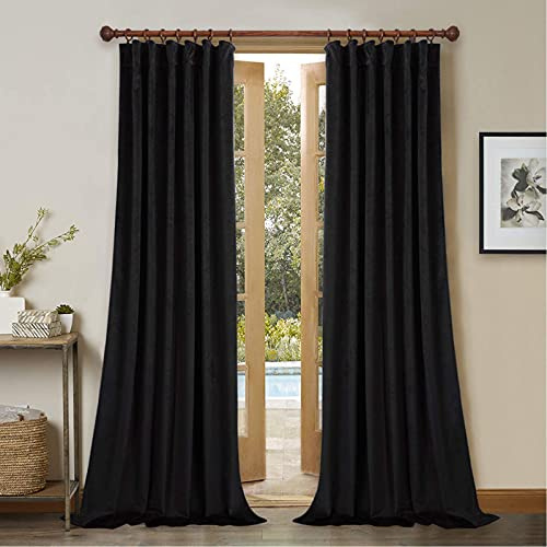 StangH Verdunkelungsvorhänge aus Samt für Fenster, wärmeisolierte Vorhänge, 274,3 cm lang, Hintergrundvorhänge für Studio/Theater/Terrassentür, schwarz, 132 x 274 cm, 2 Paneele