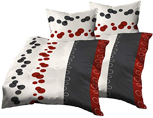 Gerald Wittmann 4teilig Bettwäsche-Set 2X 140x200 cm + 2X 70x90 cm, Baumwolle Mako Satin, Kreisen Rot Schwarz Weiß
