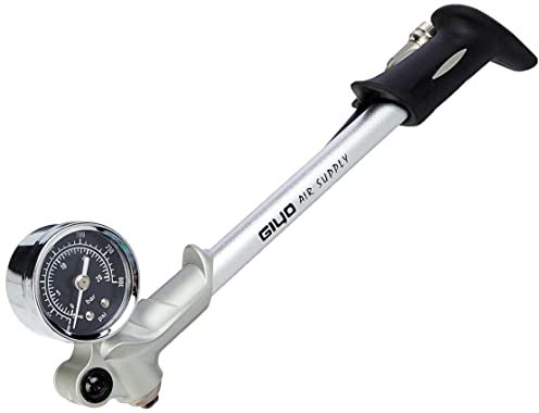 GIYO Pompa ammortizzatore per bicicletta MTB, con manometro, girevole fino a 300 psi/20 bar, forcella ammortizzata, pompa ad aria per mountain bike, bici da corsa (argento)