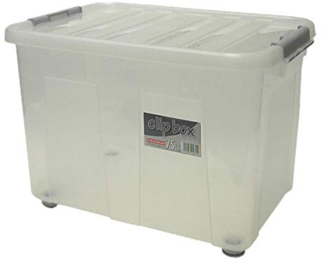 Heidrun 3 Stück Clipbox mit Verschlüsse + Rollen - 75 Liter, 60 x 40 x 40cm - transparent