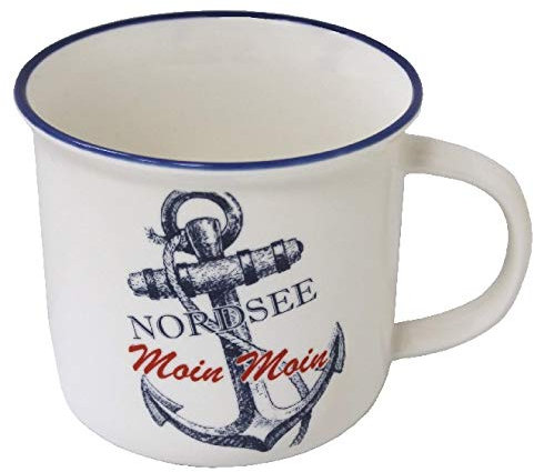 Rahlf Becher mit Anker, Nordsee und Moin Moin Aufdruck, ca 13x8,5 cm