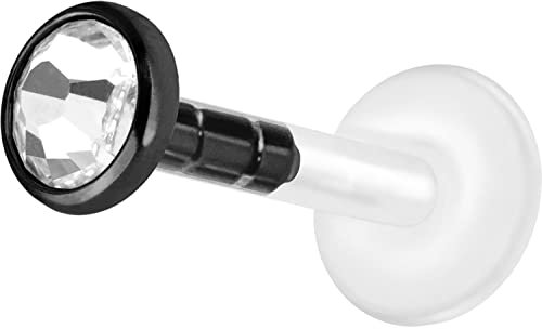 PIERCINGLINE Bioplast Labret Piercing mit Plug in System Kristallstecker aus Chirurgenstahl Piercing Nase Ohr Lippe Schwarz 6 x 2 mm
